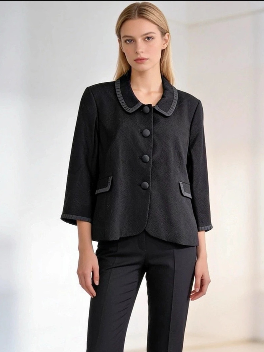 Semantiks Black Textured Collared Jacket Blazer Cotton Blend Size 14 NWT